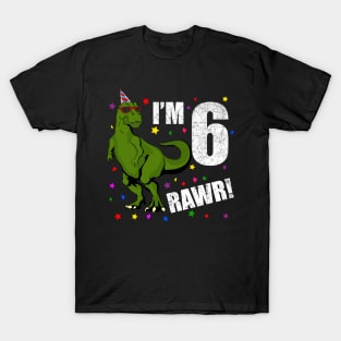 Bday Kids 6 Years Old Dinosaur Birthday T-Shirt